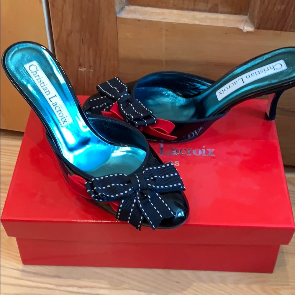 Christian Lacroix kitten heel mules